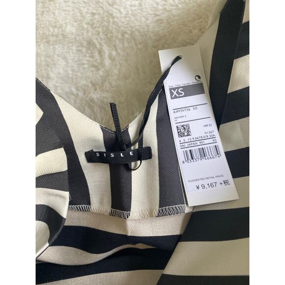 NWT Italian Sleeveless‎ Retro Mini Dress Black White Striped V Neck Mod Style XS - Picture 7 of 9